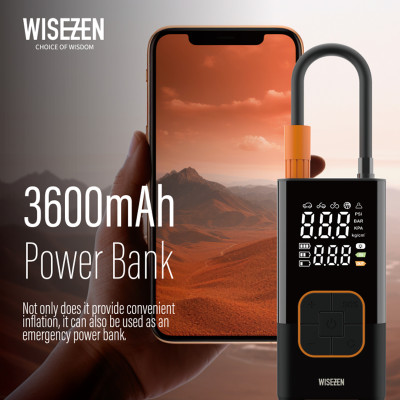 WISEZEN Bơm hơi di động – Sử dụng đa năng, bơm nhanh trong 3 phút, giám sát áp suất lốp an toàn.