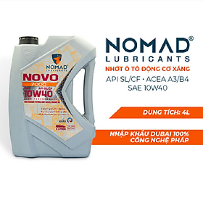 Nhớt Ô Tô Máy Xăng NOMAD NOVO 7000 SAE 10W40, API SL/CF, ACEA A3/B4 Can 4L Nhập Khẩu Chính Hãng-Dầu Nhớt Xe Ô Tô