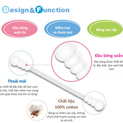 TĂM BÔNG VỆ SINH CHO BÉ KUKU KU1106 - 200 CÁI ( ĐẦU XOẮN )