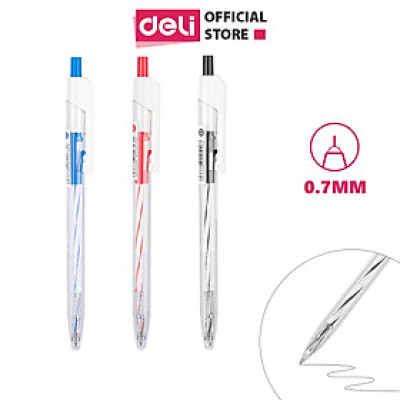 Combo 5-10-20 Bút Bi Bấm Deli EQ24 Ngòi 0.7mm - Mực Xanh/Đen/Đỏ - Bút bi dầu phù hợp học sinh văn phòng