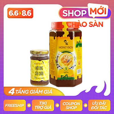 Mật ong thiên nhiên 5 sạch Honeyboy 1kg và Mật ong sữa chúa Honeyboy 100ml