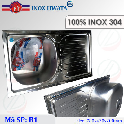 Chậu Rửa Chén Bát Chính Hãng HWATA INOX 304 - Loại 1 hộc, 1 hộc có bàn và 2 hộc, nhiều kích thước thông dụng kèm xi phông