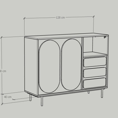 [Happy Home Furniture] SWEETY, Tủ đựng đồ 2 cửa mở 3 ngăn kéo - chân sắt, 128cm x 40cm x 100cm ( DxRxC), TCM_063