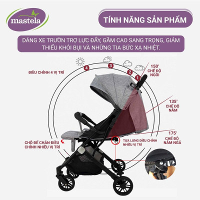 Xe đẩy gấp gọn cho bé Mastela HN-275 - Xe đẩy em bé sơ sinh cao cấp với tay kéo du lịch tiện lợi và khung aluminium siêu bền bảo hành 12 tháng