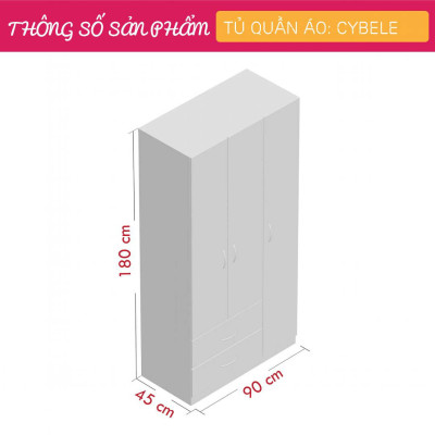 Tủ quần áo hiện đại bằng gỗ cao cấp SMLIFE Cybele