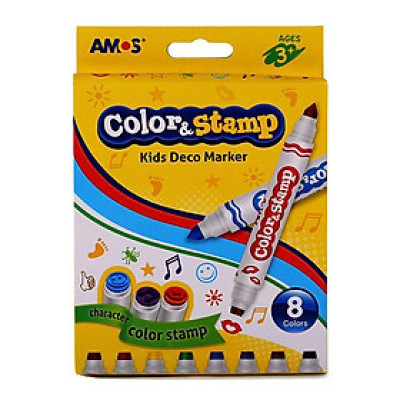 Bút dạ màu 2 đầu nhập khẩu Hàn Quốc AMOS Color & Stamp Hộp 8 bút CS8P