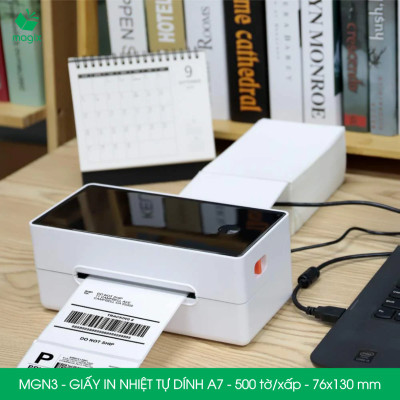 MGN3 - 76x130 mm - Combo 5 xấp 500 tờ giấy in nhiệt A7 tự dính - Giấy in đơn hàng, giấy in A7