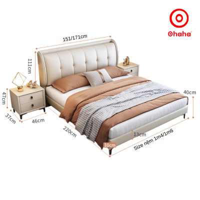 [Miễn phí vận chuyển & Lắp đặt] Giường ngủ bọc da cỡ lớn kết hợp gỗ cao cấp chống ẩm có kèm tab đầu giường - GN025