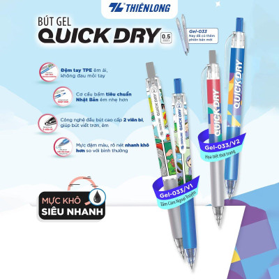 Combo 5/10/20 Bút gel Quick Dry Thiên Long Gel-033/V2 - Mực khô siêu nhanh - Họa tiết thời trang