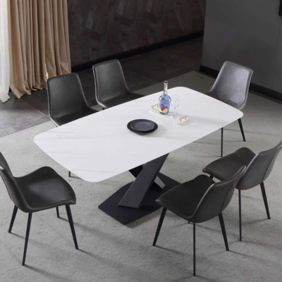 Bàn ăn cao cấp Juno Sofa mặt đá hiện đại chân X