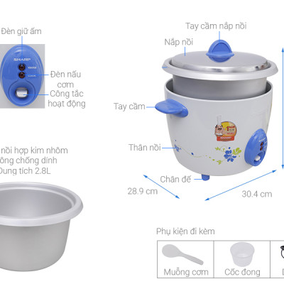 Nồi cơm nắp rời Sharp 2.8 lít KSH-D28V, Công suất 1000W, Giao màu ngẫu nhiên - Hàng chính hãng