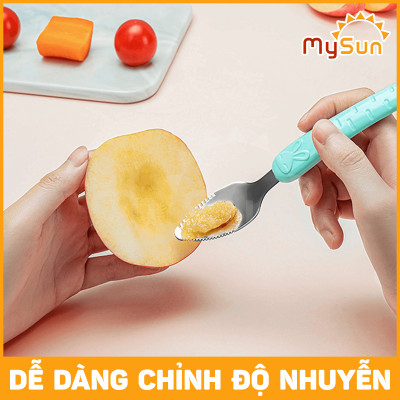 Thìa muỗng Silicone ăn dặm Silicon cho bé inox nạo trái cây hoa quả MySun