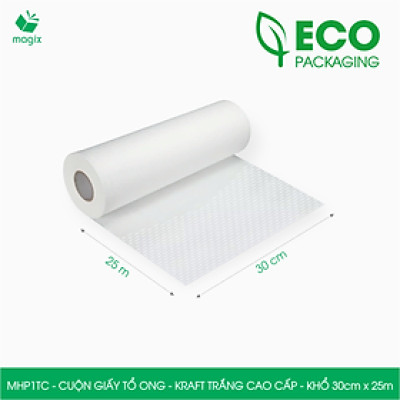 MHP1TC - 30cm x 25m - Cuộn giấy tổ ong chống sốc - Kraft trắng Cao Cấp - Giấy gói hàng, gói quà