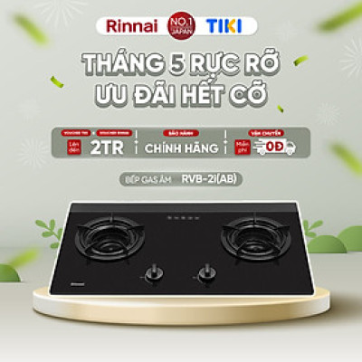 Bếp gas âm đầu đốt trong Rinnai RVB-2i(AB) mặt bếp kính và kiềng bếp men - Hàng chính hãng.