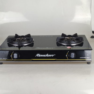 Bếp ga đôi kiếng cường lực Raiden RDB2250B, kiềng men 5mm, kính 7ly, mũ nhôm-Hàng chính hãng