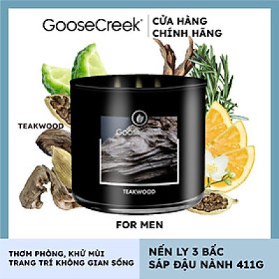 Nến ly 3 bấc sáp đậu nành For Men Goose Creek (411g) - Teakwood