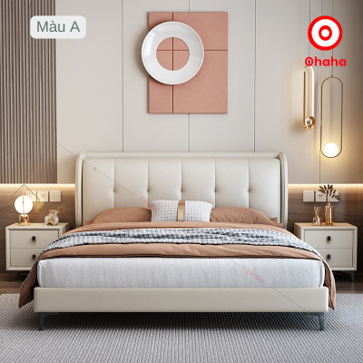 [Miễn phí vận chuyển & Lắp đặt] Giường ngủ bọc da cỡ lớn kết hợp gỗ cao cấp chống ẩm có kèm tab đầu giường - GN025