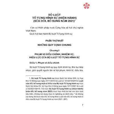 Bộ Luật Tố tụng Hình sự (sửa đổi, bổ sung năm 2021) - bản in 2024
