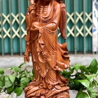Tượng đạt ma sư tổ bằng gỗ hương đá liền khối kt cao 80cm