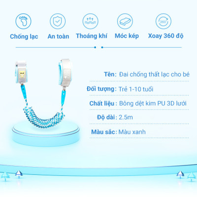 Dây Đai Đeo Tay Chống Lạc KUNBE Dài 2.5M Khóa Nam Châm Cảm Ứng An Toàn Cho Bé
