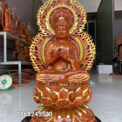 Bộ tượng thất phật được sư bằng gỗ hương đá kt cao 40×20cm +lá chắn hào quang cao tổng 54cm 