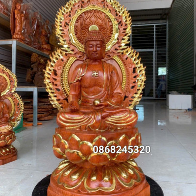 Bộ tượng thất phật được sư bằng gỗ hương đá kt cao 40×20cm +lá chắn hào quang cao tổng 54cm 