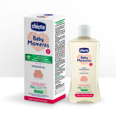 Dầu mát-xa chiết xuất hạt bông cho bé 0M+ Chicco 200ml - Tặng sữa tắm gội chiết xuất yến mạch Chicco 0M+ 50ml