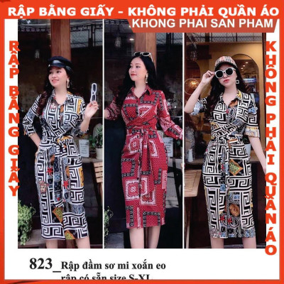 Rập giấy A0 đầm sơ mi thắt eo mã 823 (BẢN VẼ)