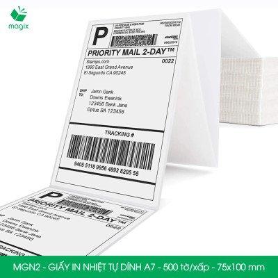 MGN2 - 75x100 mm - Combo 5 xấp 500 tờ giấy in nhiệt A7 tự dính - Giấy in đơn hàng, giấy in A7