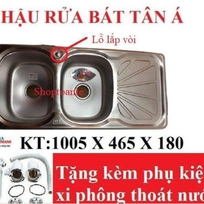 Chậu rửa bát Inox Tân Á xuất khẩu 2 ngăn (có bàn phụ) - đã đủ phụ kiện thoát nước