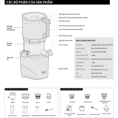 Máy ép chậm Kuvings Series Hands-Free KHS-2520CB [3.0L] - Màu Bạc - Hàng chính hãng 
