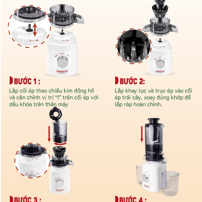 Máy ép chậm trái cây Masuto MS Healthy ép nguyên quả kiệt bã dung tích 0,6l, Ép hoa quả, làm nước detox, làm kem - Hàng chính hãng