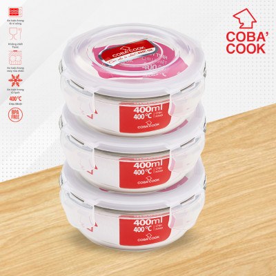 Bộ 3 hộp thủy tinh chịu nhiệt hình tròn dung tích 400ml COBACOOK- CCR43