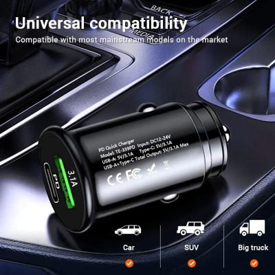 Tẩu sạc Qc3.0 PD 20W cổng USB Type-C trên xe hơi công suất 20W an toàn nhỏ gọn tiện dụng