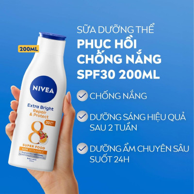 Sữa Dưỡng Thể Nivea SPF30 Dưỡng Trắng Phục Hồi Chống Nắng 200ml