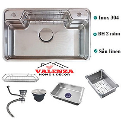 Chậu rửa bát inox304 chống xước 78x48cm nguyên khối không hàn, bộ xả 18cm, khay inox, thớt inox-Hàng chính hãng
