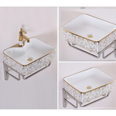 CHẬU RỬA MẶT, LAVABO TRẮNG HỌA TIẾT VÀNG VIỀN VÀNG NHẬP KHẨU CHÍNH HÃNG GROVES CAO CẤP 8170HB