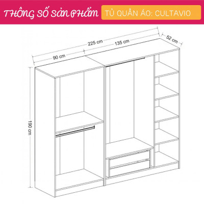 Tủ để quần áo bằng gỗ MDF có lớp vân gỗ xanh cao cấp SMLIFE Cultavio