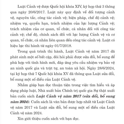 Luật cảnh vệ năm 2017 (sửa đổi,bổ sung năm 2024) - bản in 2024