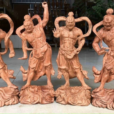 Bộ tượng tứ đại kim cương bằng gỗ hương đá liền khối kt cao 30×13×8cm