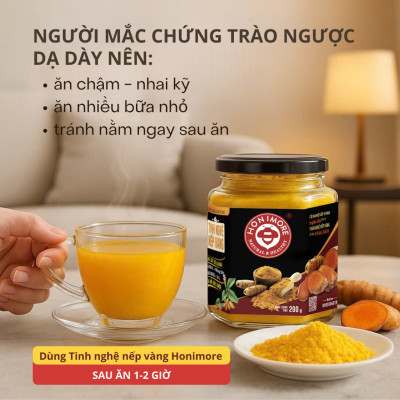 Combo Tinh bột nghệ nếp vàng Honimore 200g + Mật ong nguyên chất Hoa Vải Thiều 360g - giúp hỗ trợ cải thiện đau dạ dày