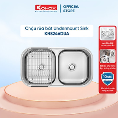 Chậu rửa bát Konox, Undermount Series, Model KN8246DUA, Inox 304AISI tiêu chuẩn châu Âu, 820x460x220(mm), Hàng chính hãng