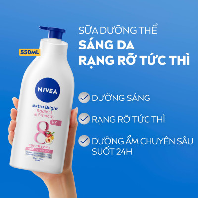 Sữa Dưỡng Thể NIVEA 8 Super Foods Dưỡng Sáng Da | Mịn Da (550 ml) - 98924