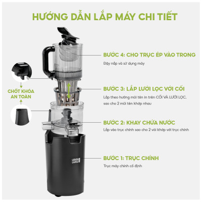 Máy ép chậm đa năng Lebenlang LBL1414, 300W, nhỏ gọn tiện lợi, ép kiệt bã đến 99%, giữ trọn dinh dưỡng, bảo hành 2 năm - hàng chính hãng