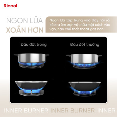 Bếp gas âm đầu đốt trong Rinnai RVB-2i(AB) mặt bếp kính và kiềng bếp men - Hàng chính hãng.