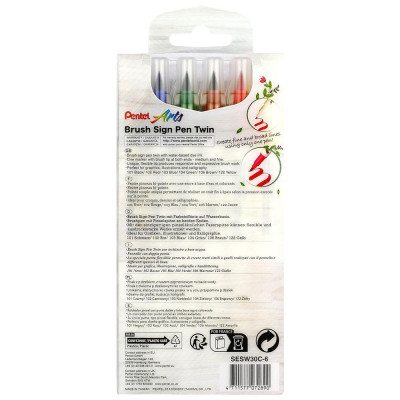 Bộ 6 Bút Lông Màu Nước 2 Đầu - Brush Sign Pen Twin - Pentel Art SESW30C-06E