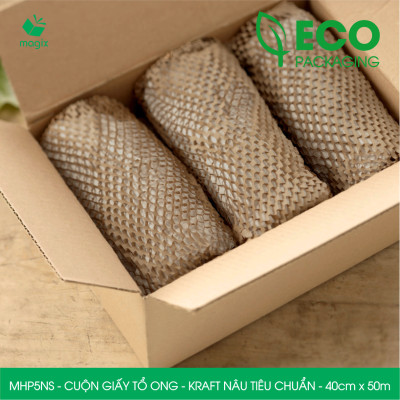 MHP5NS - 40cm x 50m -  Cuộn giấy tổ ong chống sốc - Kraft nâu Tiêu Chuẩn - Giấy gói hàng, gói quà