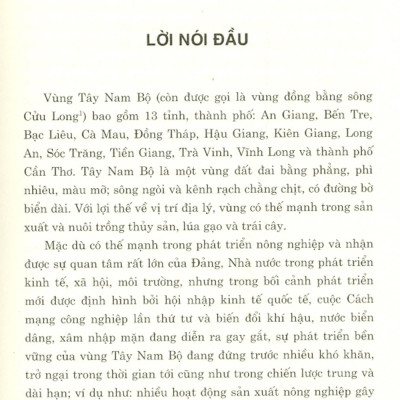 Giải Pháp Phát Triển Bền Vững Vùng Tây Nam Bộ Trong Bối Cảnh Mới (Sách Chuyên Khảo)