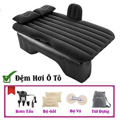 Giường nệm hơi ô tô xe hơi cao cấp dày loại 1 mặt nhung thoáng mát đế rời đi kèm bơm điện và bộ gối - Đen
