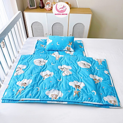 Bộ nệm gối mền cho bé đi học Katina House, vải cotton satin hàn quốc đẹp, mềm mát